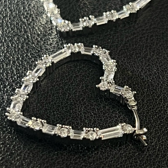 GIVENCHY Silver Pave Baguette CZ Crystal Heart Shaped Hoop Hook Earrings - Picture 9 of 11